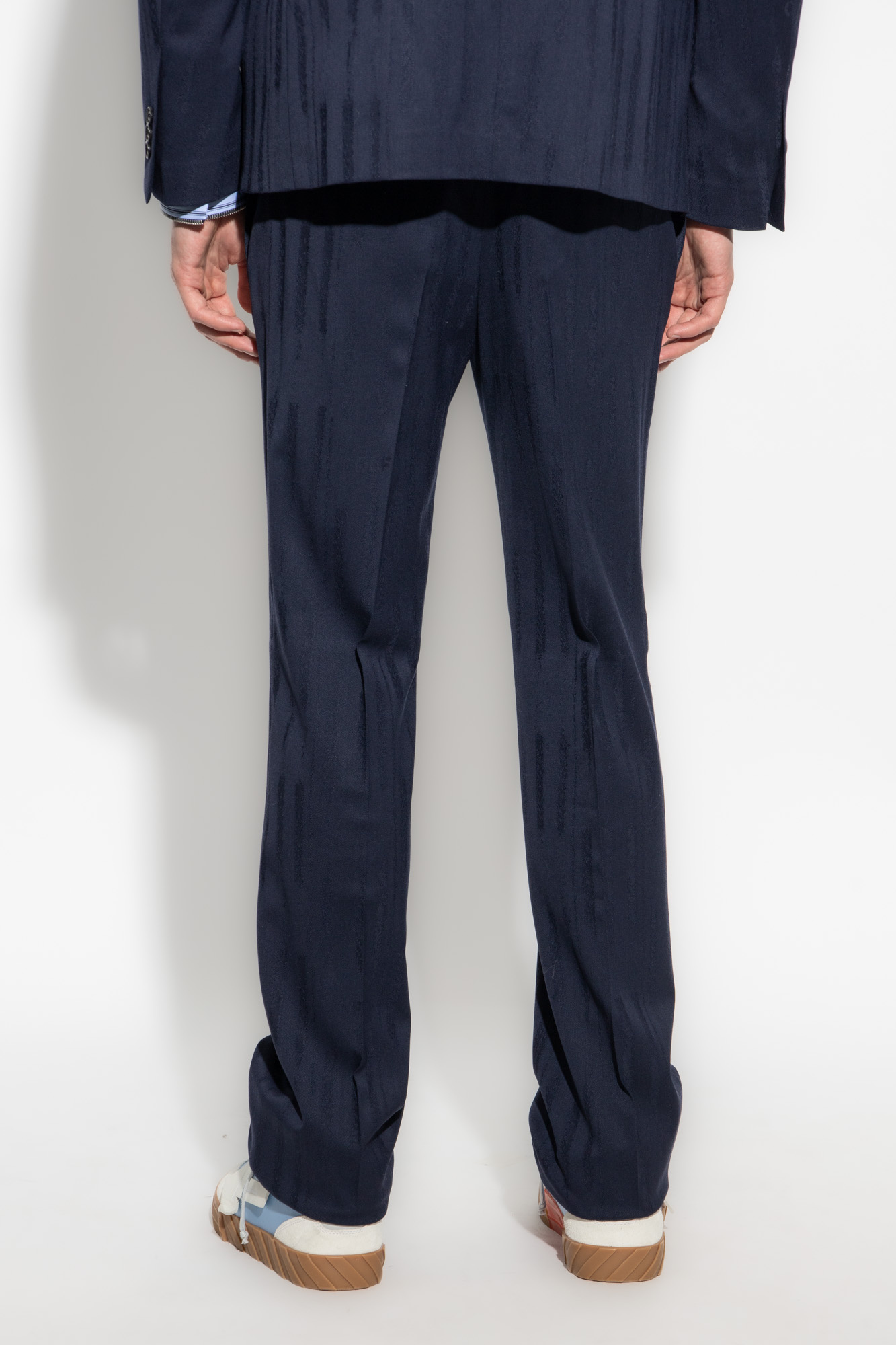 Navy blue Wool pleat - front trousers Off - GenesinlifeShops